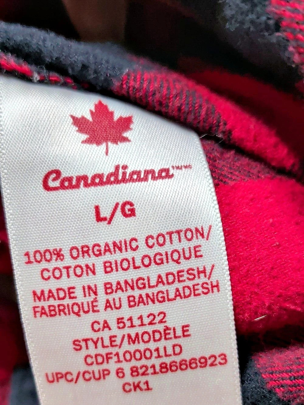 Canadiana CDF1000L1 Checkered Cotton Shirt in Red & Black Large Like New - Picture 3 of 7
